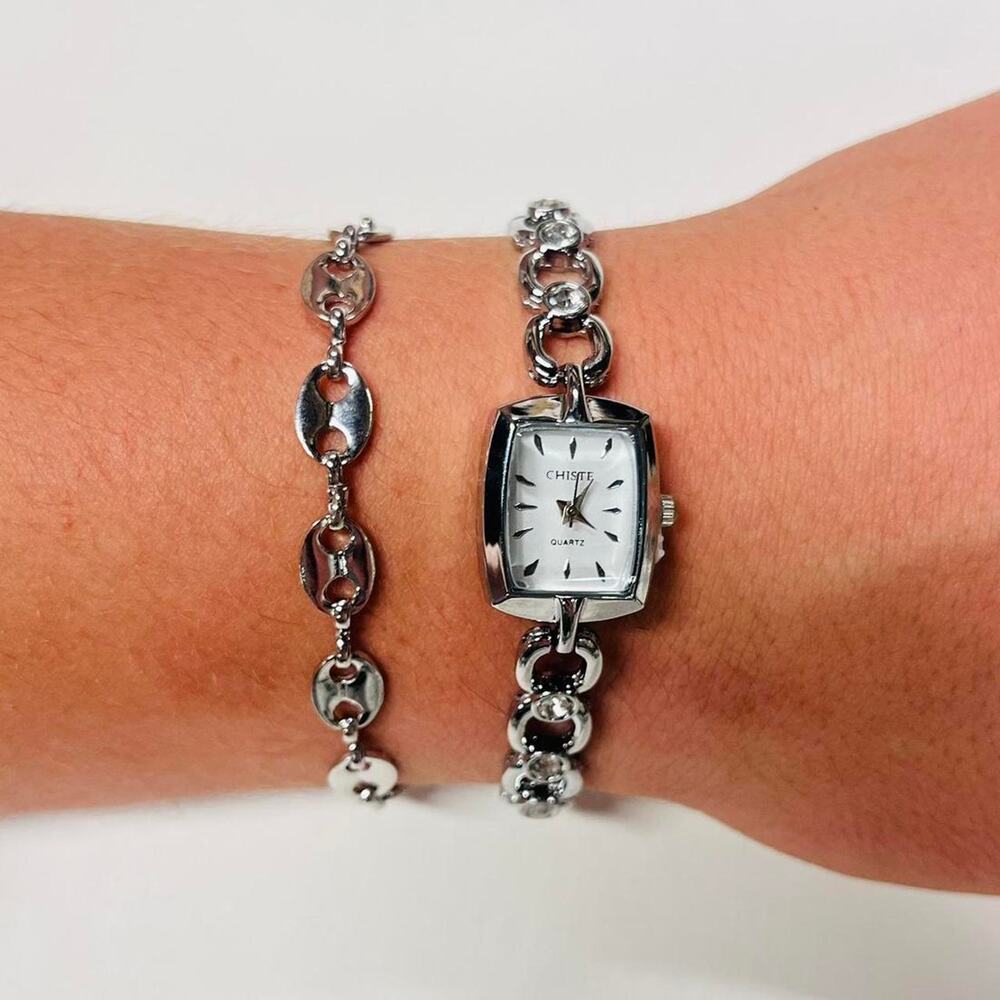2000s vintage style dainty square stainless steel quartz luxury watch